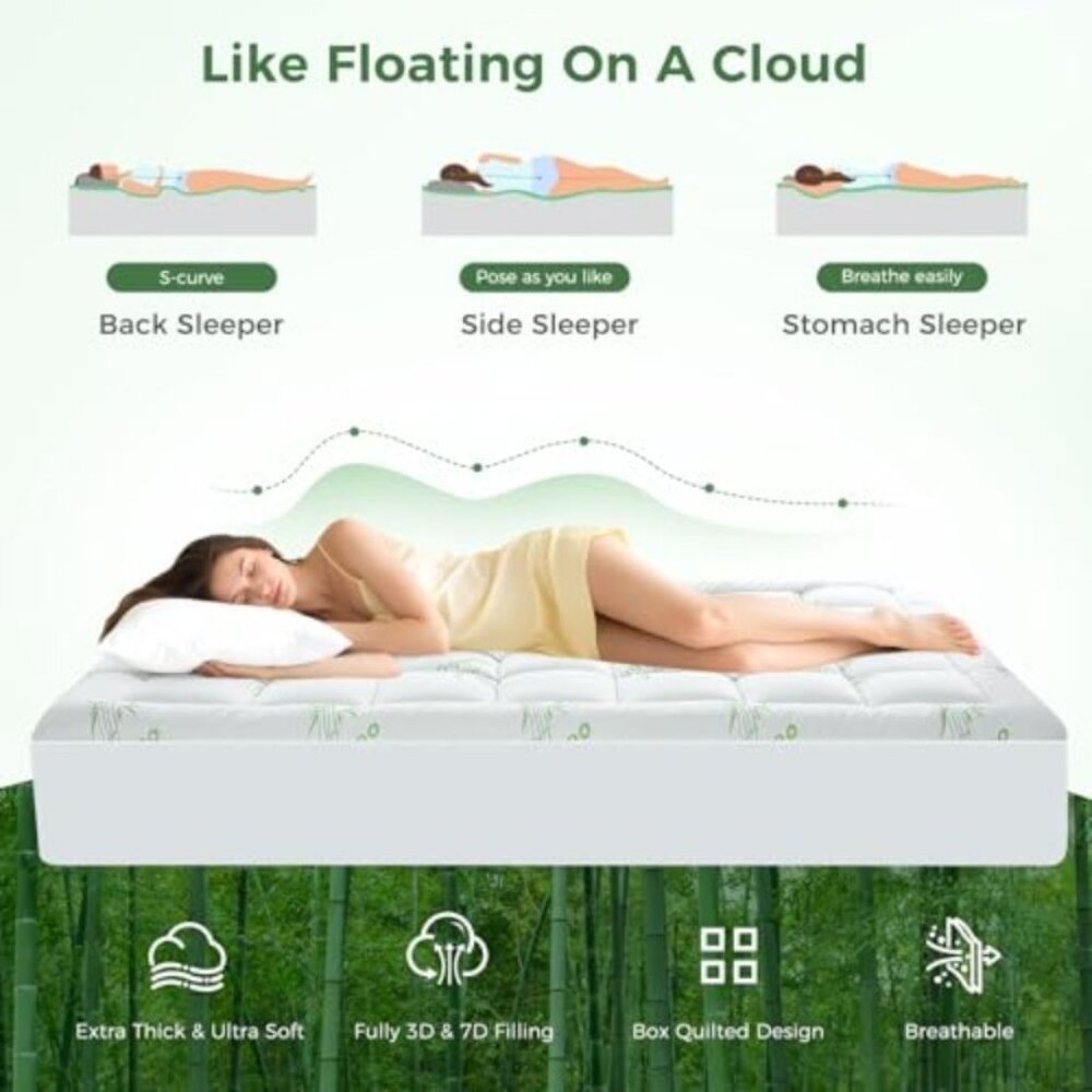 Mattress Topper Twin Size - Bamboo-Viscose Plush Pillow Top Mattress Pad Thick - Picture 5 of 6